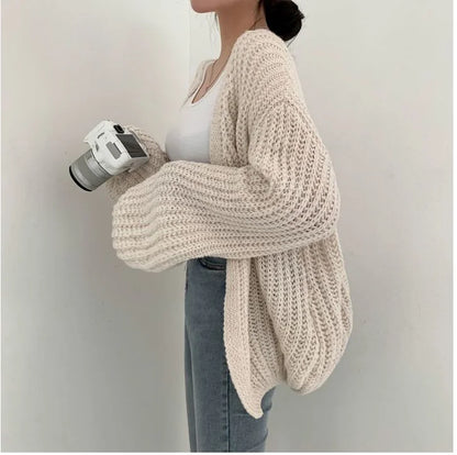 Vintage Harajuku Lantern Sleeve Women Cardigan Sweater Casual Korean Fall Streetwear Tops Coat Chic Lazy Wind Y2k Sweater.