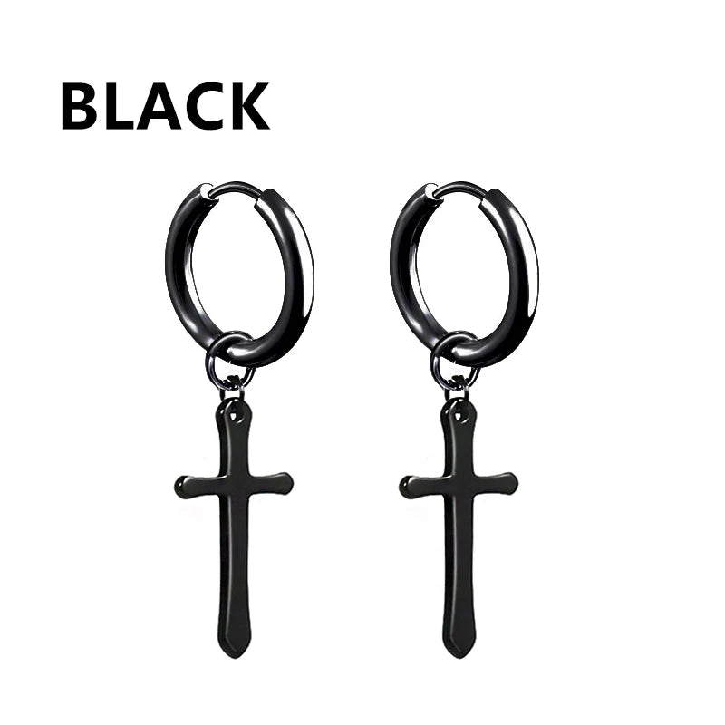 1 Pairs Black Earrings Set Punk Stainless Steel Stud Earrings For Men Women Vintage Hip Hop Piercing Ear Jewelry Accessories