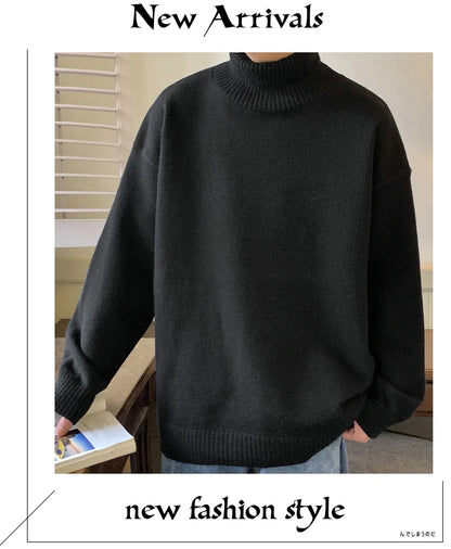 Turtleneck Men's Sweater Autumn 2025 New Knitted High Neck Pullover Streetwear Comfortable Fitness Tops Clothing Knitwear.