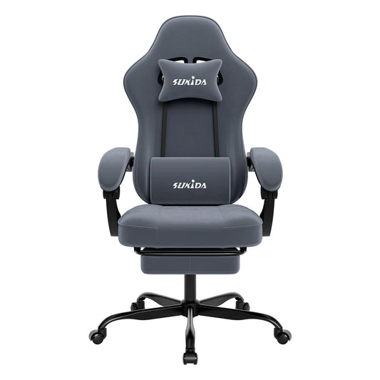SUKIDA Gaming-Stuhl mit Fußstütze, PC-Stuhl im Racing-Stuhl-Design, ergonomischer Bürostuhl, verstellbar mit Lordosenstütze