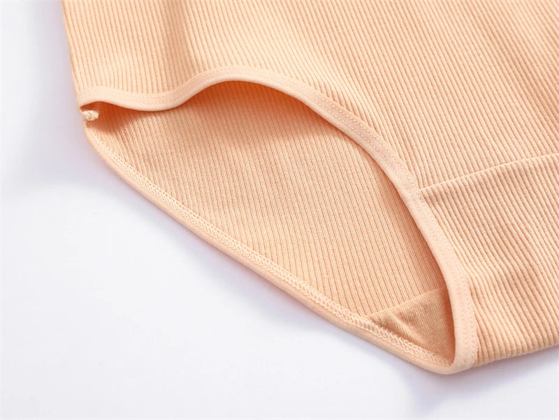 4Pcs/Set Women's Ribbed Striped Cotton Briefs Plus Size Panties Lady High Waist Breathable Underwear Solid Lingerie Shorts S-XXL