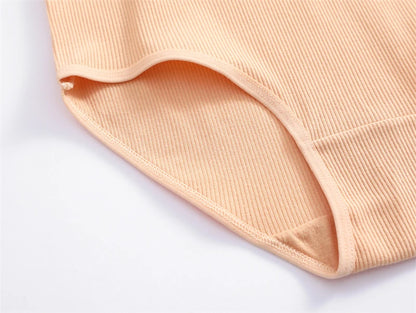 4Pcs/Set Women's Ribbed Striped Cotton Briefs Plus Size Panties Lady High Waist Breathable Underwear Solid Lingerie Shorts S-XXL