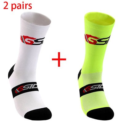 GSIDI2pairs 2023 New Cycling Socks Bike Nurse Compression Road Bike Running Mtb Knee-high White Sports Funny Brand Black