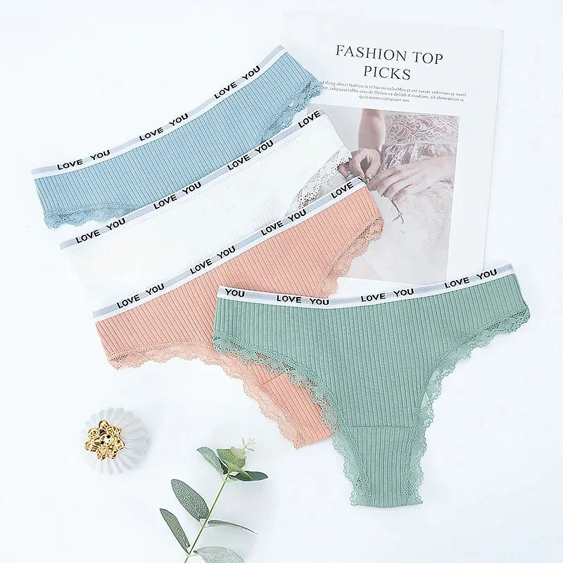 3Pcs/Lot Lace Thong Women's Tanga Low Waist Sexy Lingeries Cotton Panties Laides T Back Pants Girls Underwear Female Underpants.
