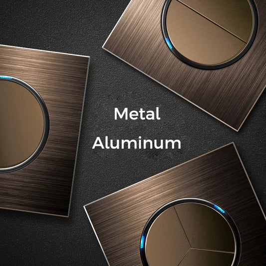 YINKA Schaltersteckdose, Aluminium, gebürstetes braunes Panel mit LED-Anzeige, EU-Steckdose, Schalttafel, elektrischer Lichtschalter, AC110–250 V, NET.