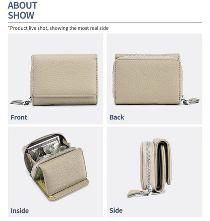 Genuine Leather Women Wallet Small Zipper Coin Wallet Female Short Cow Leather Women Purse RFID Card Money Bag Gift for Women.