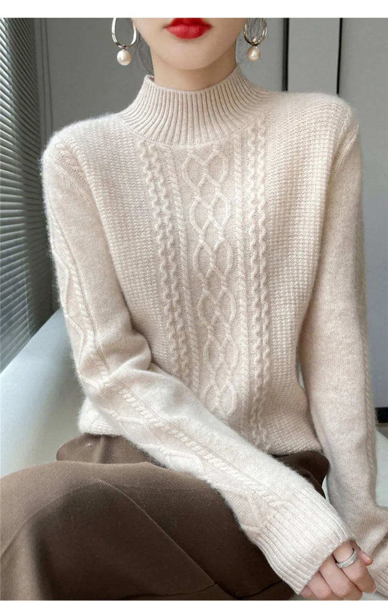 Neue Frühjahr Gestrickte Pullover Halb Hohen Kragen Lose Dicke Warme Pullover Für Frauen Vintage Herbst Winter Mutter Bodenbildung Top.