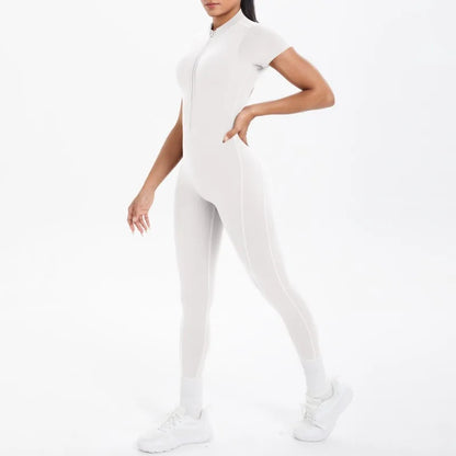 New Women's Yoga Jumpsuit Front Zipper Tight Back Hollow Out Short Sleeve-pants Activewear for Fitness Running Gym Workout.