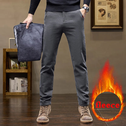 Warm Fleece Pants Winter Man Cowboy Man Thermal Fleece Lined Korean Fashion Slim Thicken Plush Wool Boot Cut Jeans Men