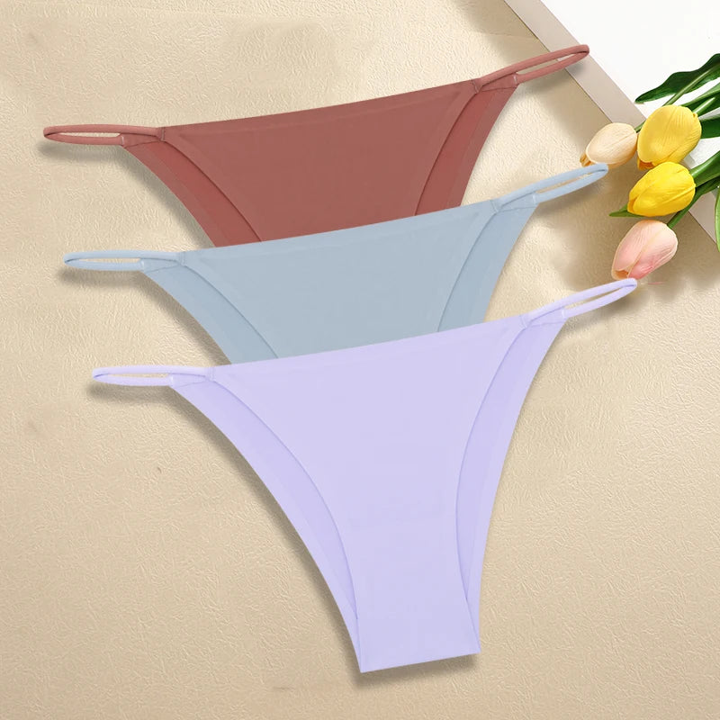 3Pcs/Set Women Seamless Panties Sexy Ultra-thin Briefs Female Ice Silk No Trace Underwear Low Rise Solid Color Soft Lingerie