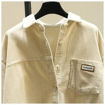 2023 frühling Herbst Cord Langarm-shirt für Frauen Koreanische Ausgabe Casual Mode Medium länge Shirts Weibliche Outwear Tops