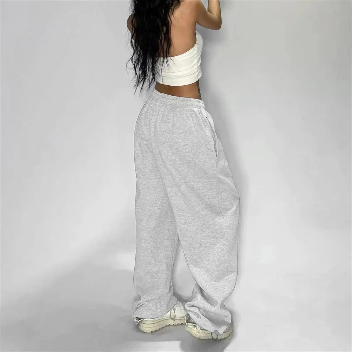 Mode Vintage Y2K Baggy Hose Frauen Sommer Breite Bein Elastische Taille Lose Hosen Dame Einfarbig Hip Hop Hosen Casual Kleidung