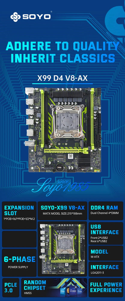 SOYO Gaming Motherboard Set Kit With LGA2011-3 Xeon E5 2650 V4 CPU DDR4 16GB (1*16GB) 2133MHZ RAM Memory M.2 NVME For Desktop.