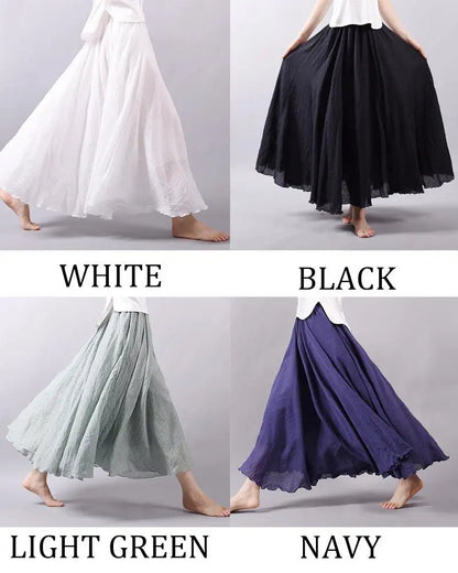 Frauen Elegante Hohe Taille Leinen Maxi Rock 2023 Sommer Damen Casual Elastische Taille 2 Schichten Röcke saia feminina 20 Farben SK53