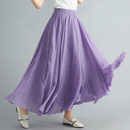 2023 new Summer Cotton Linen A-line Skirt Women Solid Color Loose High Waisted Long Skirts For Women Loose Vintage Ankle-length.