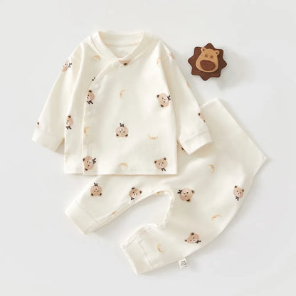 Newborn Baby Base Shirt+pants 2-piece Set Autumn and Winter Cartoon Pure Cotton Top+pants 0-18M Newborn Baby Pajamas.