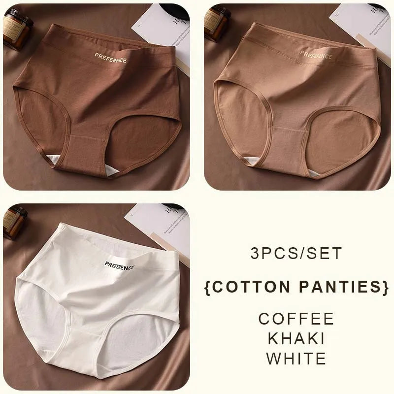 FallSweet 3PCS Seamless Women High Waist Briefs Panties Breathable Cotton Underwear Female Sexy Underpants Large Size Lingerie