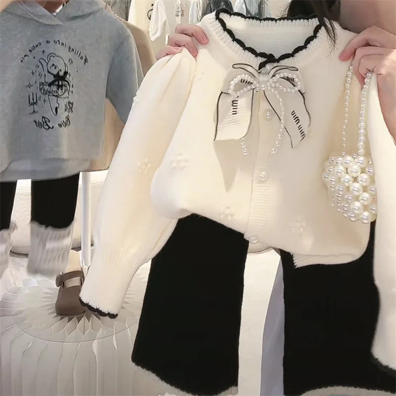 Childrens Clothing Autumn Set 2024 Korean Sweater Jacket Loose Pants Two-piece Set.