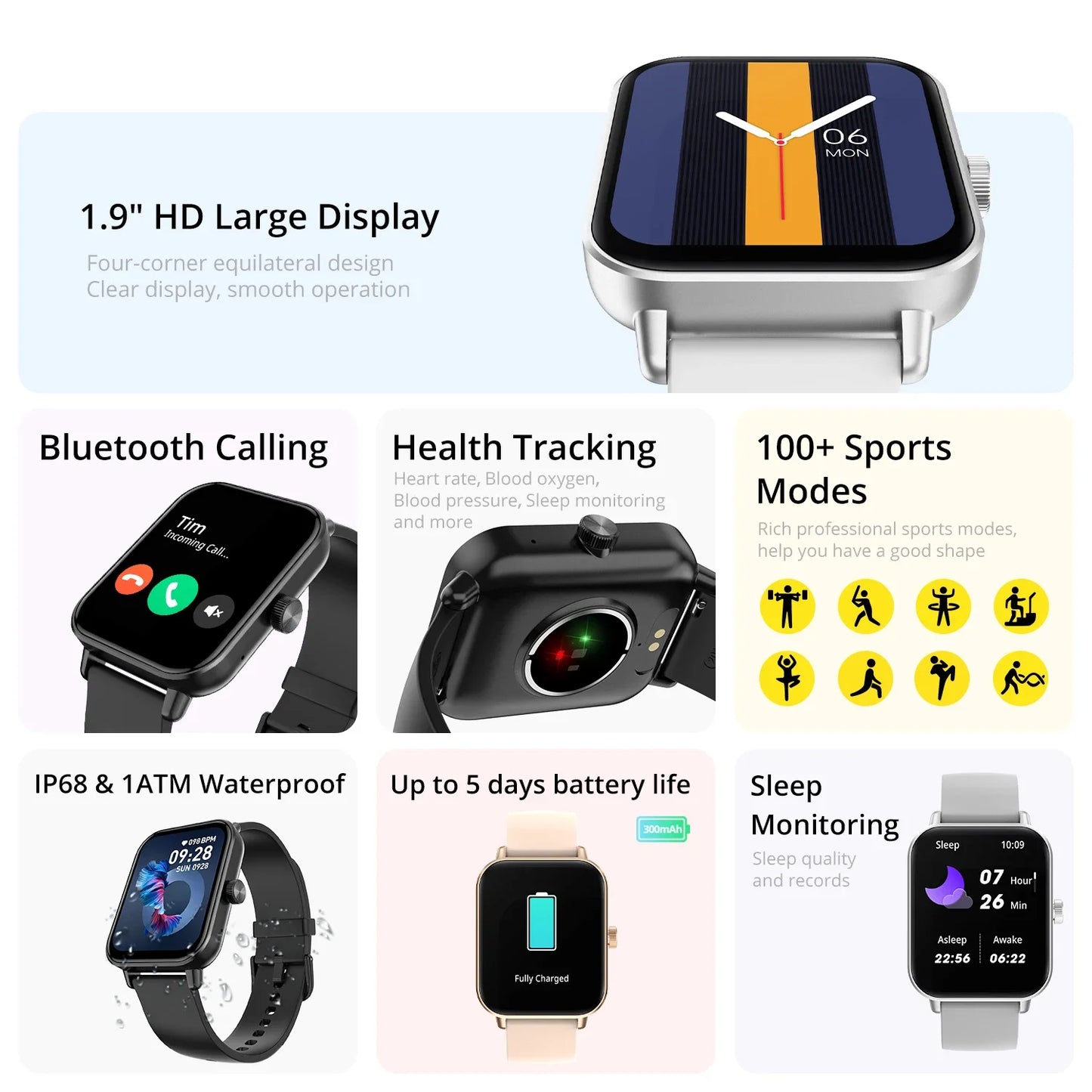 COLMI P81 Voice Calling Smart Watch Ultra 1.9 inch Screen 24H Health Monitor 100+ Sports Modes, Bluetooth Smartwatch Men Women.