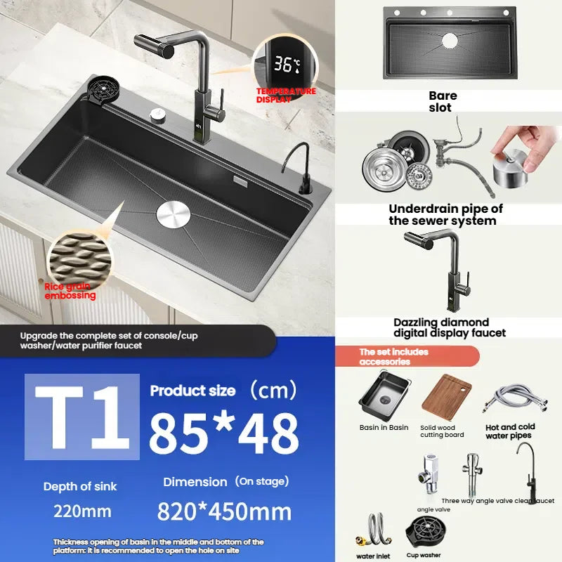 Kitchen Sink Stainless Steels Large Single Slot Multifunctional Dishwashing Bowl Household Wash Dish and Wash Vegetables Basin