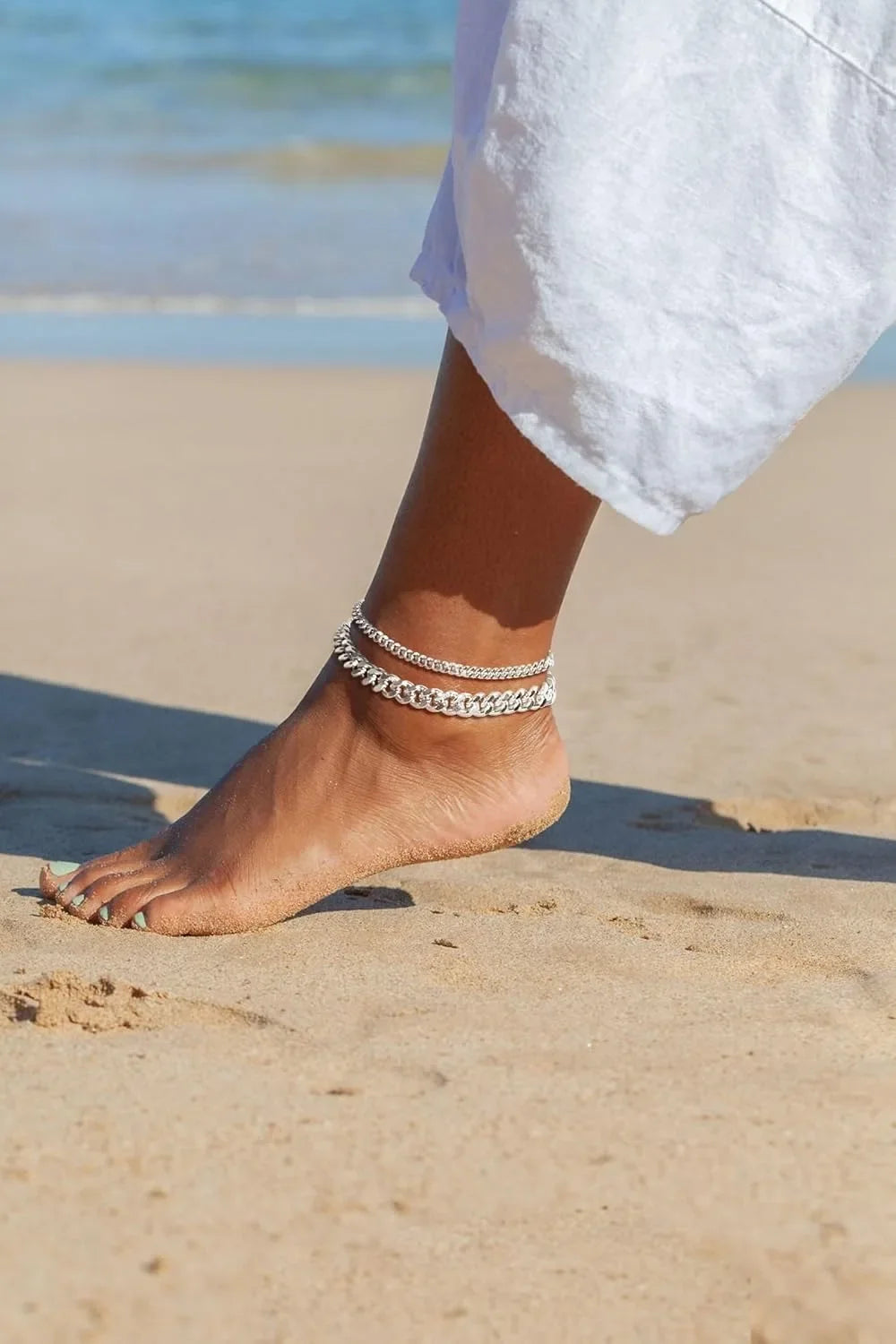 Gold Ankle Bracelets for Women K Gold Plated/Silver Anklets for Women Waterproof Minimalist Cuban Link Anklets Set Gift.