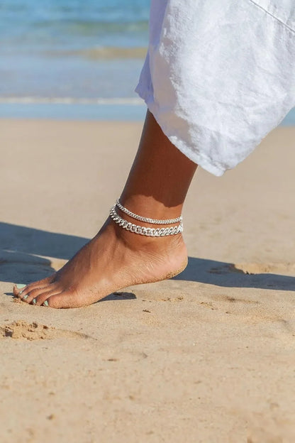 Gold Ankle Bracelets for Women K Gold Plated/Silver Anklets for Women Waterproof Minimalist Cuban Link Anklets Set Gift.