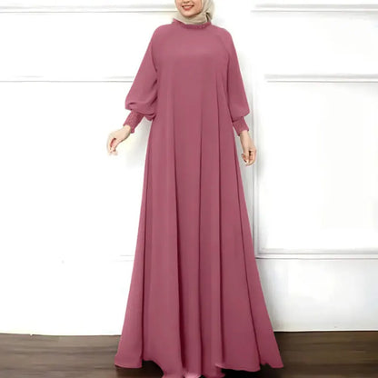ZANZEA Islamic Hijab Elegant Vestidos Muslim Fashion Shirring Cuff Women Long Sleeve Maxi Dress Solid Ruffled O Neck Abaya Robes.