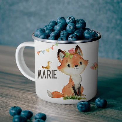 personalized name forest animals fox girl Gift Enamel Mug daughter Birthday Gift Milk Cup Modern printed enamel mug.
