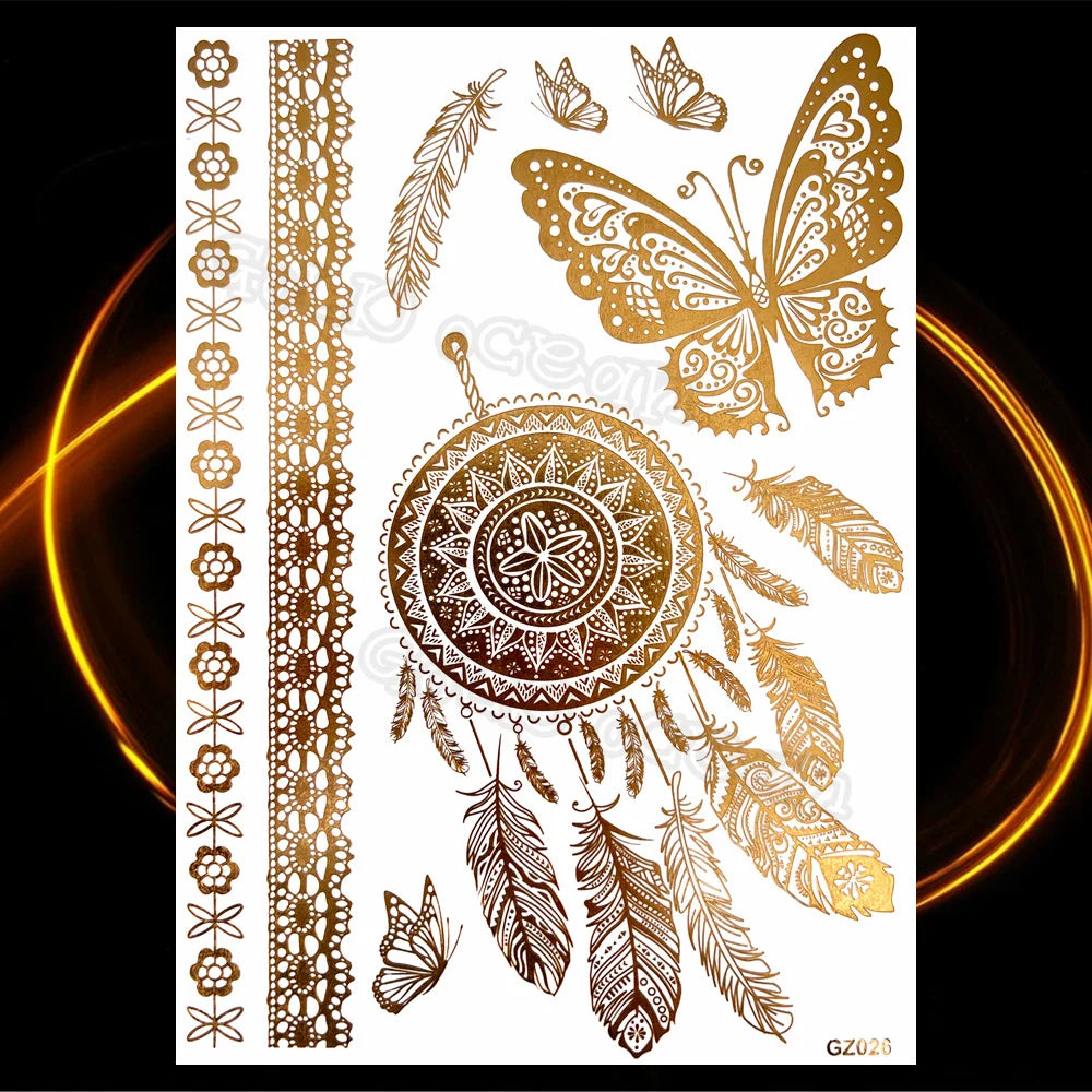 1PC Summer Style Men Women Body Art Gold Metallic Tattoo Sticker HYS-101 Chain Bracelet Fake Jewelry Waterproof Temporary Tattoo.