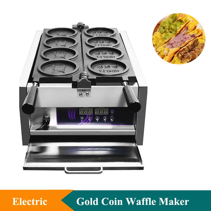 4pcs Non-stick Coating Gold Coin Waffle Machine Korean 10 Won Gold Coin Waffle Maker Machine 3000W Round Coin Cake Machine.
