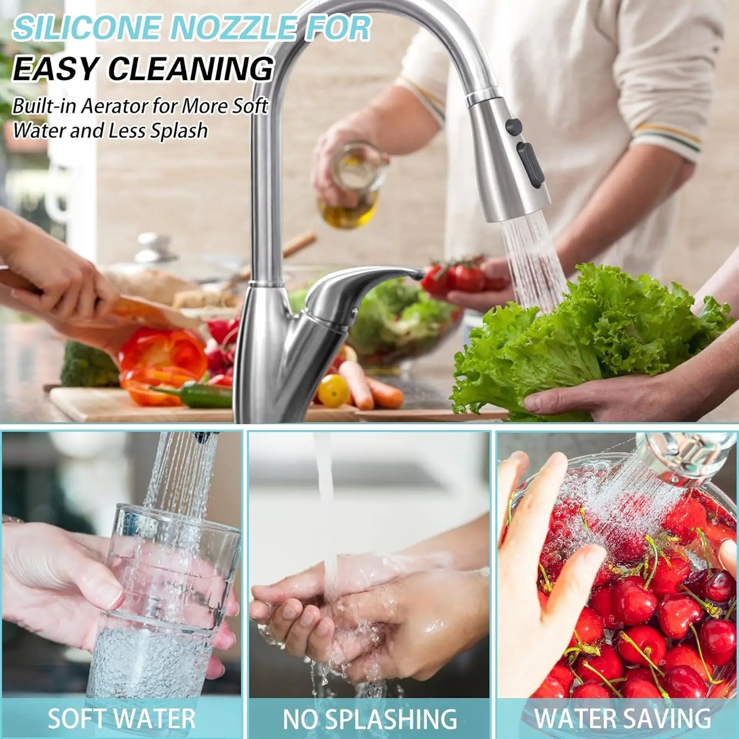 Kitchen Pull Out Faucet Sprayer Nozzle Universal 360° Rotation Faucet Extender 3 Modes Durable Water Saving Shower Spray Head