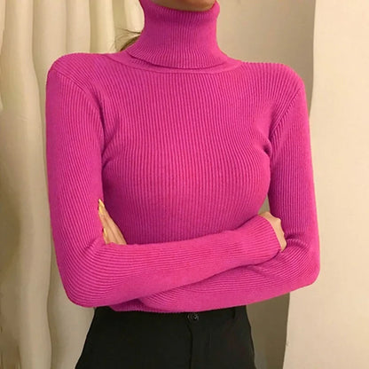 Frauen Pullover Pullover Winter Gestrickte Rollkragen Langarm Schlank Jumper Tops 2024 Damen Casual Shirts Weiche Warme Y2K Kleidung