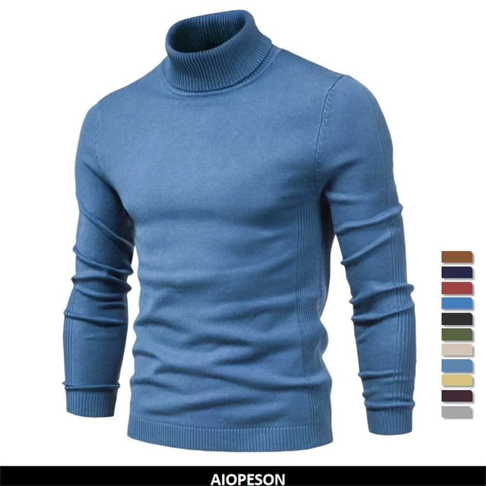 New Winter Turtleneck Thick Mens Sweaters Casual Turtle Neck Solid Color Quality Warm Slim Turtleneck Sweaters Pullover Men.