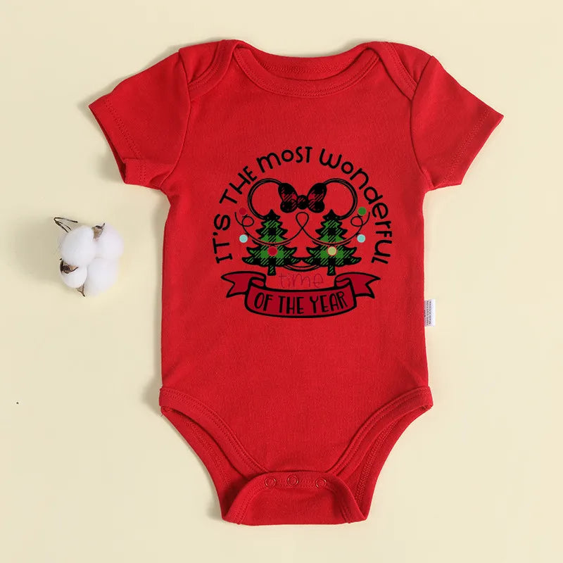 Weihnachten Neugeborene Baby Roten Strampler 100% Baumwolle Baby Mickey Print Infant Outfit Baby Mädchen Jungen Body Disney Kleidung Weihnachten Geschenk.