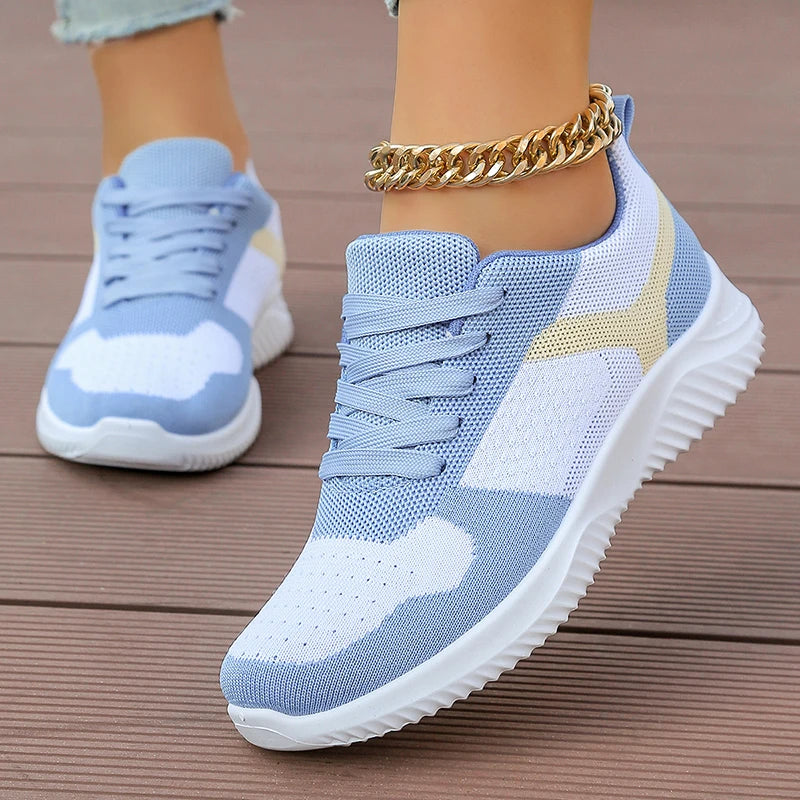 Autumn 2025 Sky Blue Women's Sneakers Plus Size 41 Mix Color Lace Up Casual Shoes Woman Soft Sole Platform Flats Tennis Shoes.