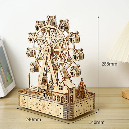 Ferris Wheel Hands Craft DIY 3D Wooden Puzzle Instrument Assembly Building Model Kit Brain Teaser Puzzles Toy.