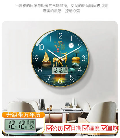 Wanduhr, Wohnzimmer mit Kalender, Zuhause, modisch, einfach, modern, Wanduhr, 2023, neuer Stil, stumm, Licht, Luxus