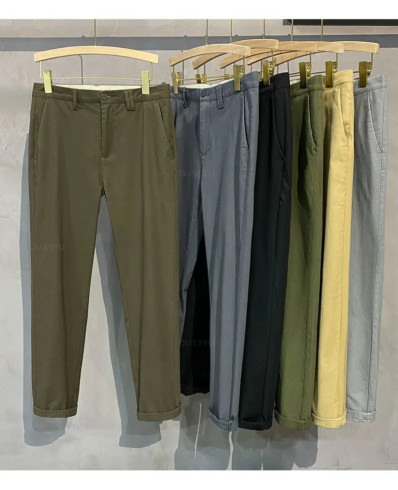 97%Cotton Autumn Winter Casual Pants Men Business Fashion Classic Solid Color Stretch Straigh Grey Khaki Brand Trousers Male 38.