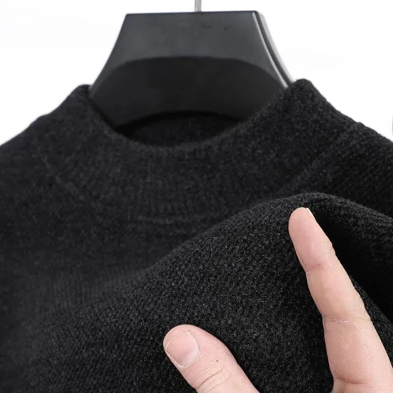 Winter Men Sweater Round Neck Fleece Chenille Thickened Solid Color Knit Inner Wear Warm Outdoor Windproof Men Pullovers.