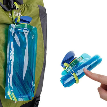 Foldable Water Bottles Flexible Reusable Travel Water Bottle Plastic Water Pouch Soft Flask Water Bag With Carabiner Clip.