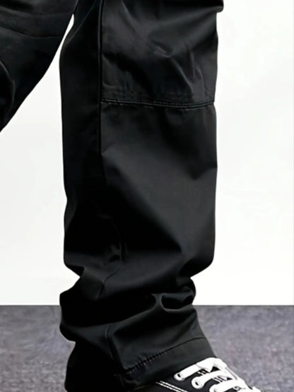 Men's Regular Plain Overalls with Drawstrings and Large Flap Pocket Pantss, Functional Multi-Pocket Straight Pants, Suitable for Holiday, Street, Daily Leisure, Running, Multi-Scenario, Suitable for All Seasons.