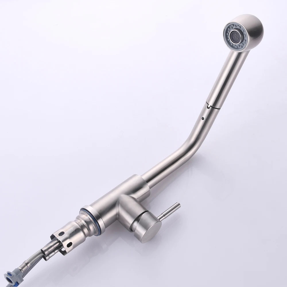 360° Rotating Retractable Sink Faucet Hot and cold Water Button Ceramic Valve Kitchen Stainless Steel Faucet with Shower