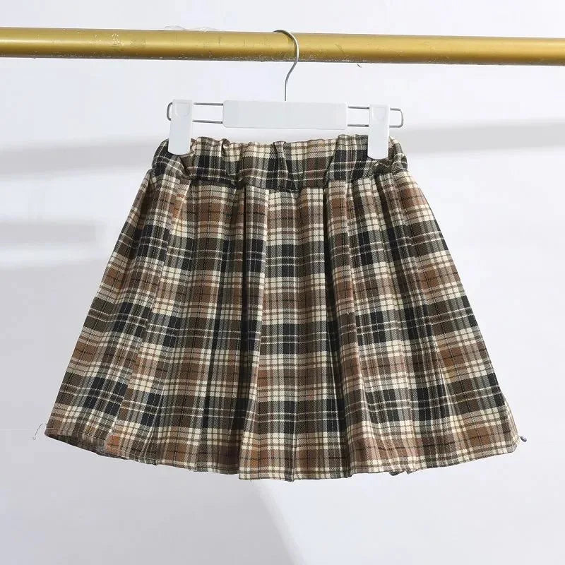 3-14 Years Teenager Girls Outfits Cute Bear Sweatshirt + Plaid Skirt 2Pcs Suit For Girls Birthday Present Children Clothing Sets.