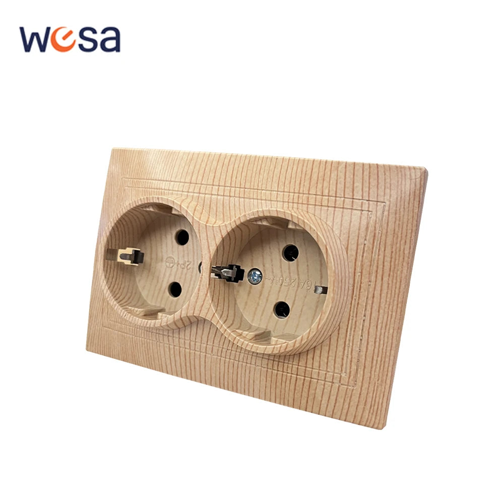 WESA Holzsteckdose, 16 A, EU-Standard, Steckdose, nicht geschliffen, 86 mm x 86 mm, flammhemmende Kunststoffplatten-Wandsteckdose.