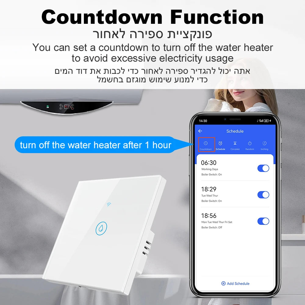 Tuya Smart 40A Wifi + Bluetooth Wasser Heizung Kessel Touch Schalter 8800W Timer Zeitplan Sprachsteuerung Alexa Google hause Yandex Alice.