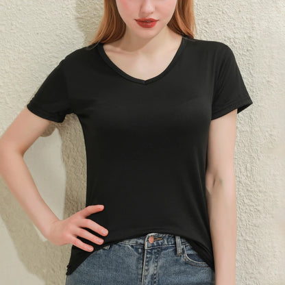 2024 Kurze T-Shirts Sommer Damen Kurzarm Rundhals Casual Bluse Shirts Einfarbig Tops Schwarz / Weiß