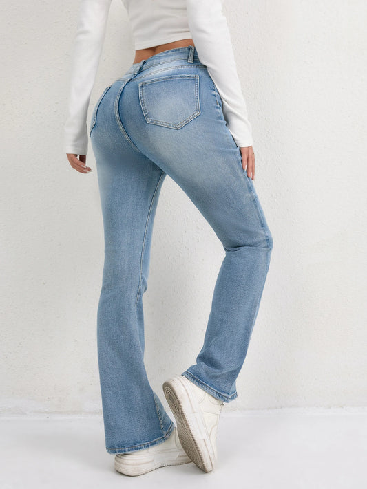 2025 Slimming Denim Pants Women's Jeans Micro Flares European and American Style Casual Versatile High Waist Washed Trousers.