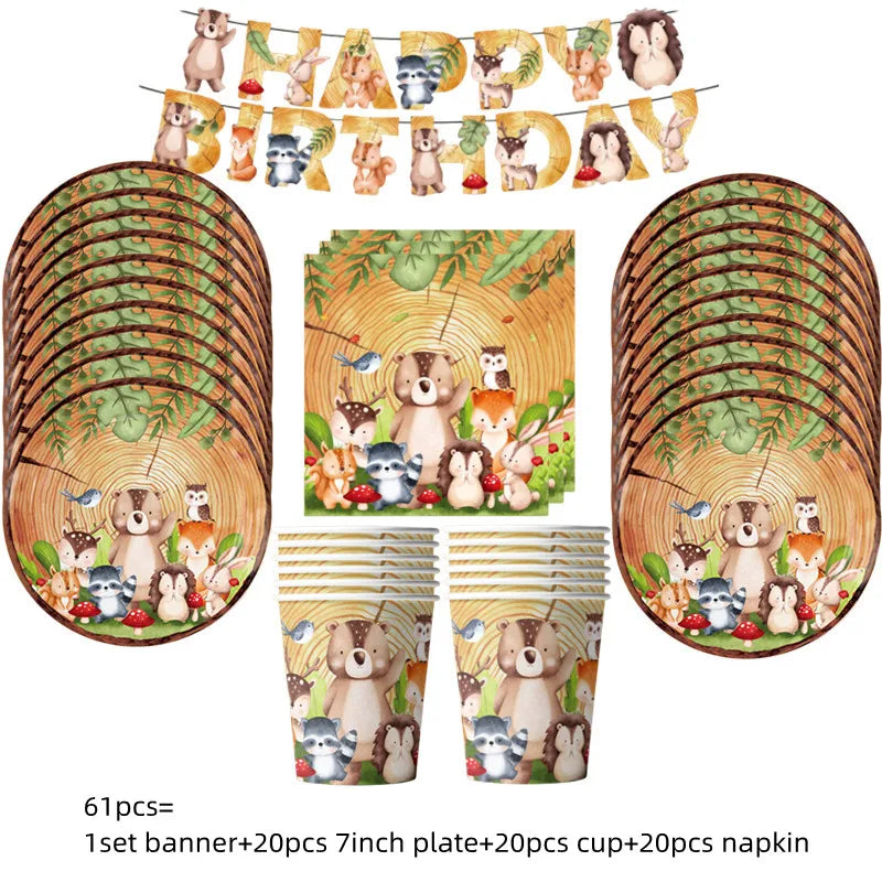 Woodland Tier Dschungel Wald DIY Party Dekoration Teller Tasse Tischdecke Geburtstag Party Baby Dusche Kinder Geburtstag Party Supplies