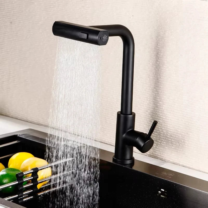 Black/Gray/Silver Pull-Out Kitchen Faucet Three Water Stream Sprayer Stainless Steel Hot and Cold Water Mixing Faucet Countertop