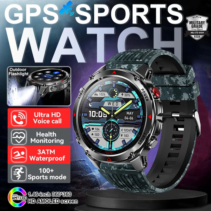 New Outdoors Military GPS Sports Smart Watch Women Dual-Band GNSS Compass Altimeter 3ATM Waterproof BluetoothCall Smartwatch Men